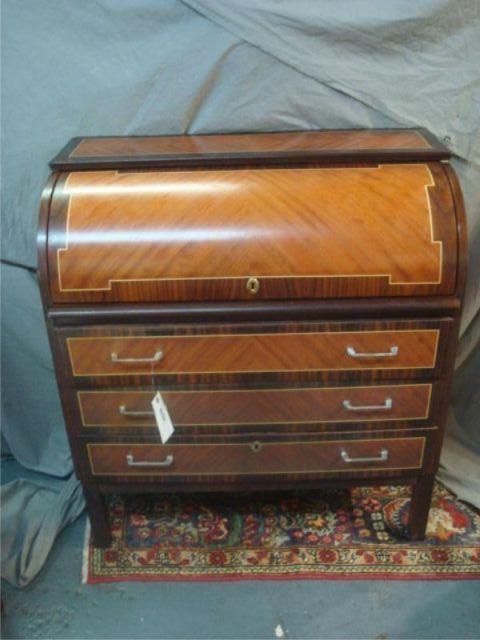 Appraisal: Barrel Top Banded and Inlaid Secretary From a Floral Park