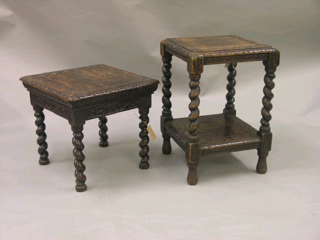 Appraisal: A pair of late Victorian dark carved oak occasional tables