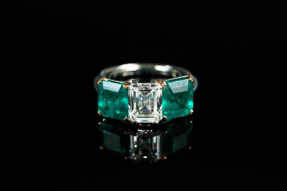 Appraisal: LADY'S RING - One handmade platinum diamond and emerald ring