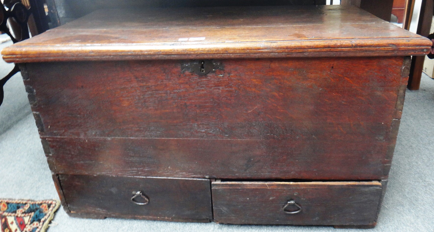 Appraisal: An th century oak mule chest the pair of drawers