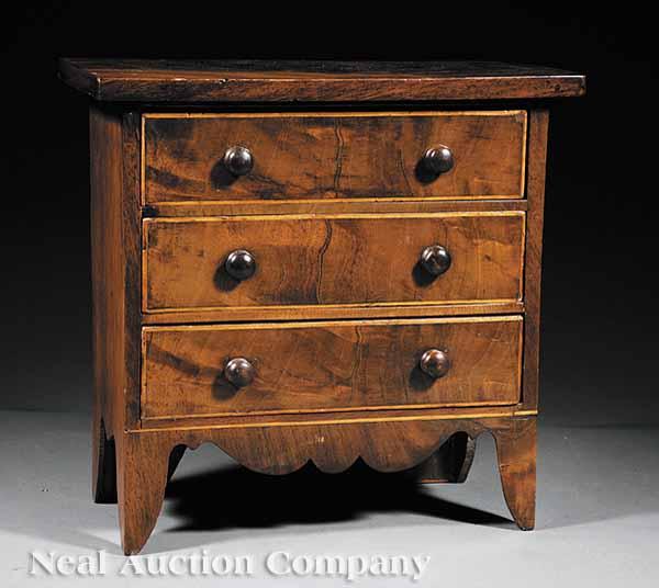 Appraisal: An American Federal Mahogany Miniature Three Drawer Chest early th