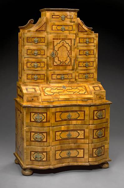 Appraisal: A German Baroque style inlaid walnut secretary cabinet th century