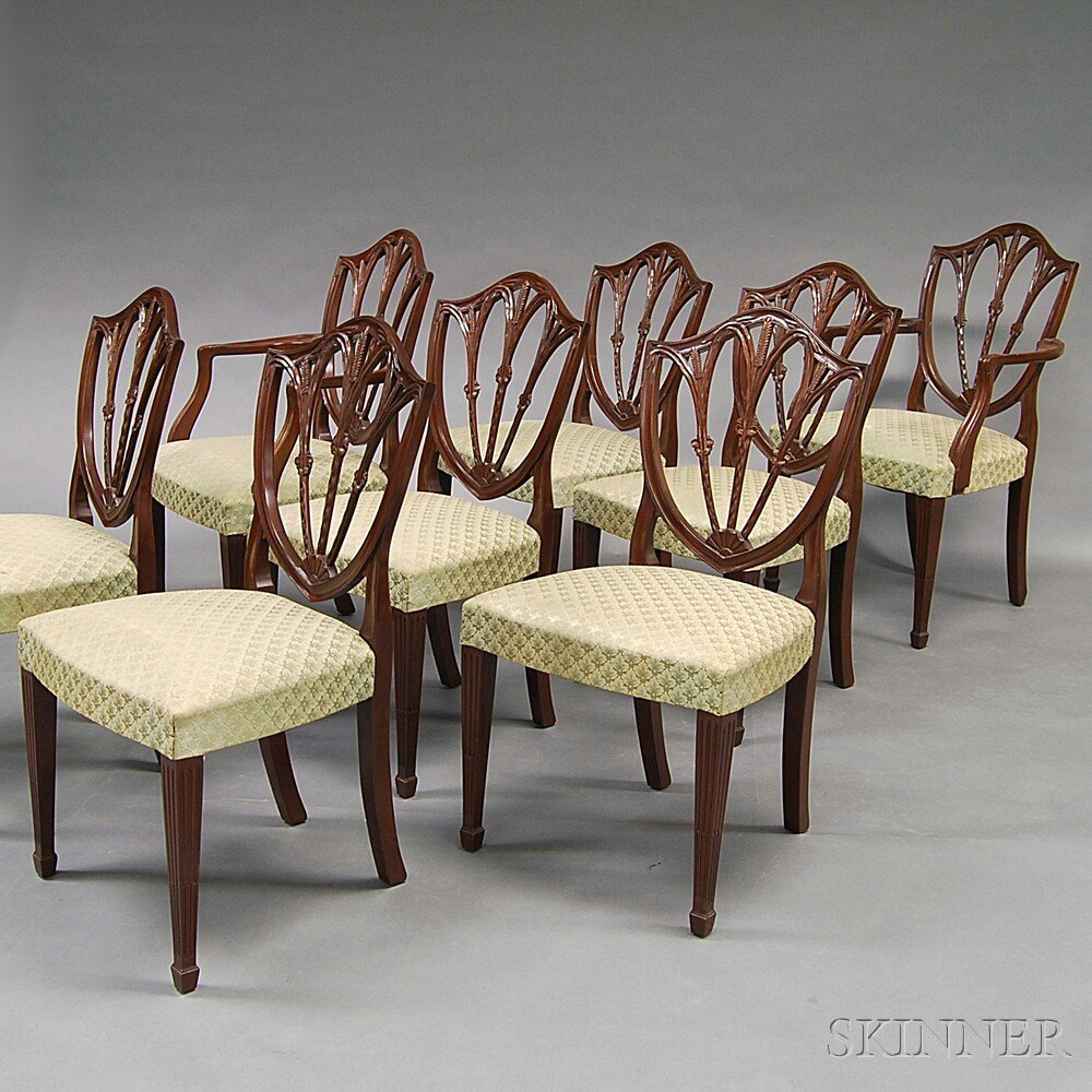 Appraisal: Set of Eight Federal-style Carved Mahogany Shield-back Dining Chairs two