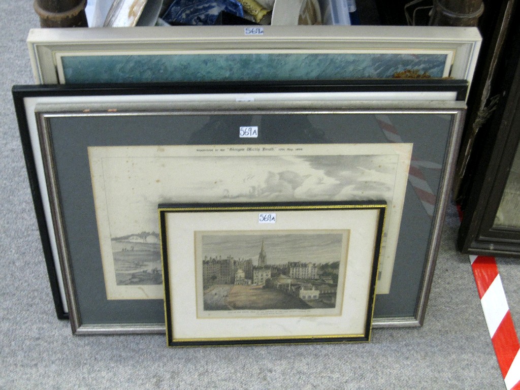 Appraisal: Lot comprising four framed pictures including 'View of Glasgow'