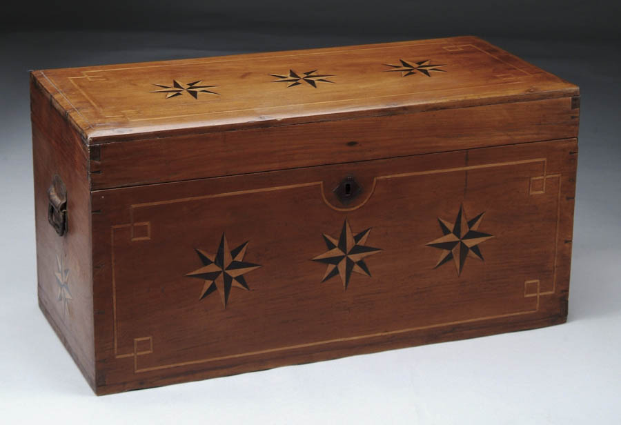 Appraisal: TEAKWOOD SIX BOARD INLAID SEAMAN S CHEST th Century Top