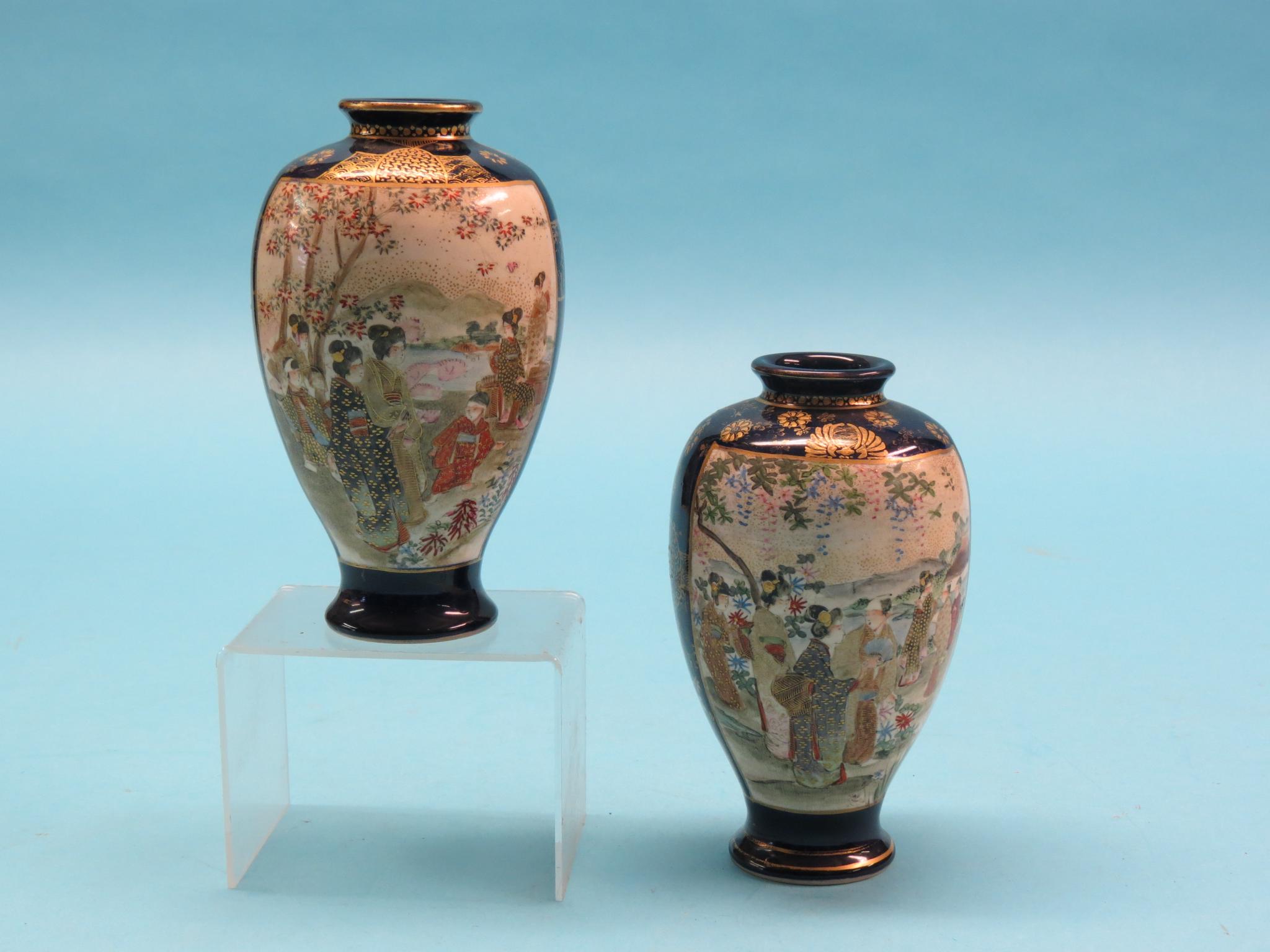 Appraisal: A pair of Satsuma vases baluster-shape painted with female figures