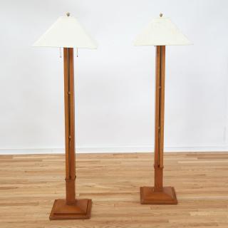 Appraisal: Pair Frank Lloyd Wright style mahogany floor lamps Pair Frank