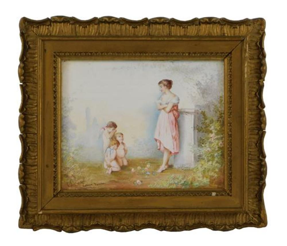 Appraisal: French hand-porcelain plaque after Charles Joshua Chaplin French - signed