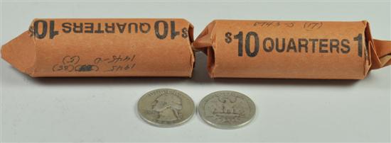 Appraisal: Two Rolls of Washington Quarters Silver Dates range and some