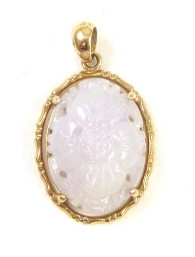 Appraisal: LAVENDER JADE AND FOURTEEN KARAT GOLD PENDANT with an oval