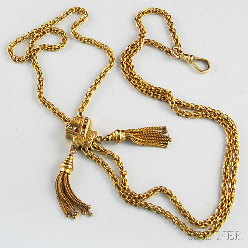 Appraisal: Victorian kt Gold Watch Chain with Gem-set Slide the engraved