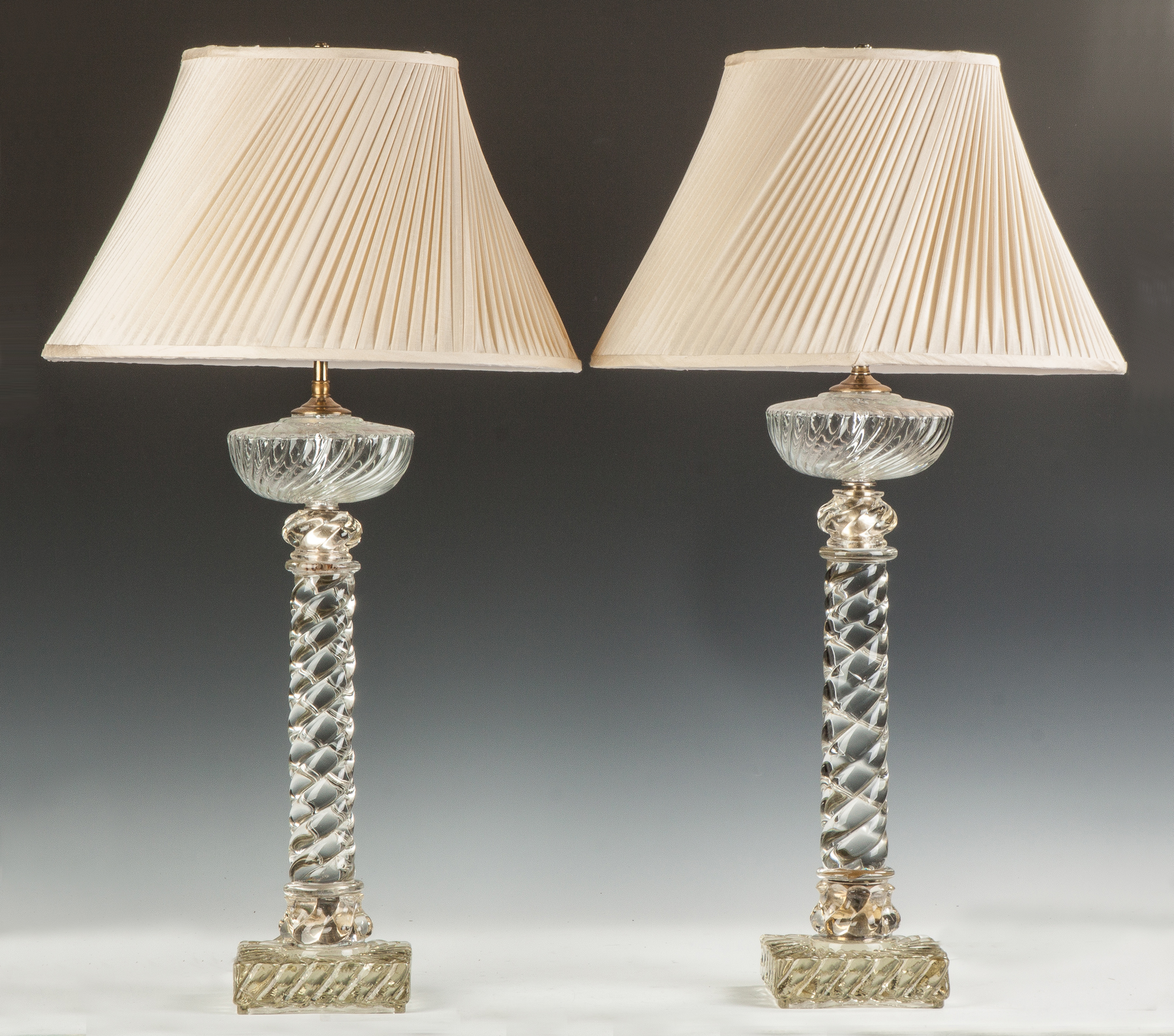 Appraisal: Pair of Baccarat Rope Twist Glass Lamps Mid th century