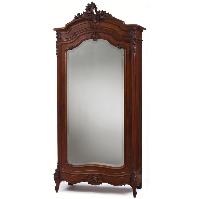 Appraisal: French armoire knock-down form single beveled mirror door with applied