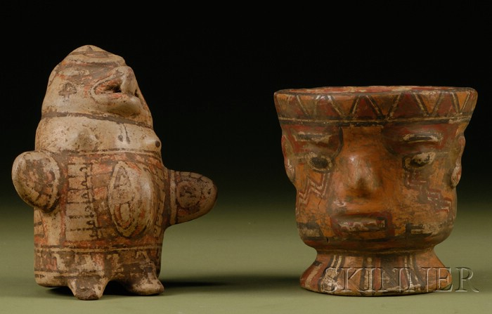 Appraisal: Two Polychrome Pottery Effigy Vessels Costa Rica c - A