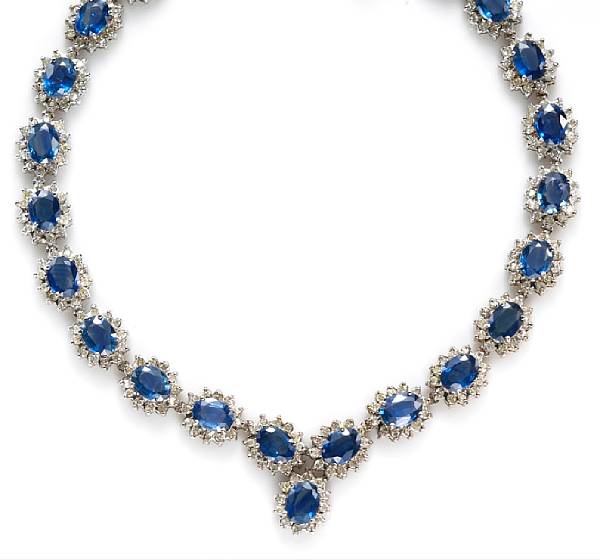 Appraisal: A sapphire and diamond necklace estimated total sapphire weight carats