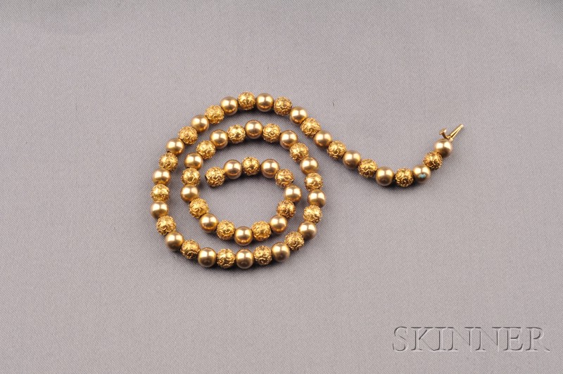 Appraisal: kt Gold Bead Necklace composed of alternating plain polished and