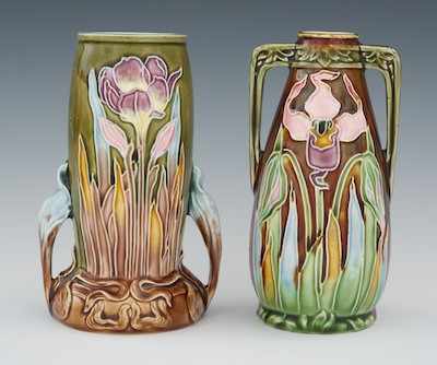 Appraisal: Two Miniature Moorecroft Type Vases Each in a different Art