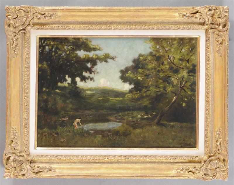 Appraisal: LOUIS M EILSHEMIUS - WOMAN AT A BROOK Oil on