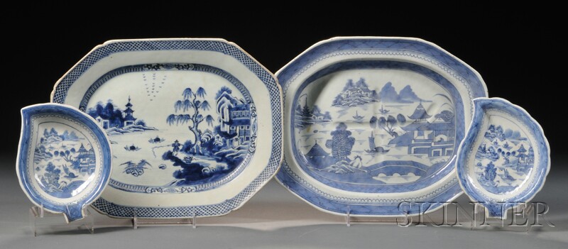 Appraisal: Four Blue and White Chinese Export Porcelain Table Items late