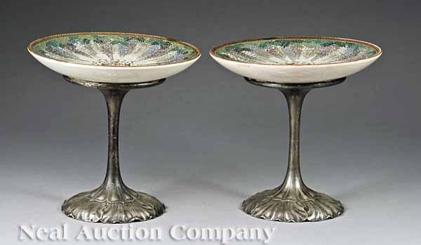 Appraisal: A Pair of Japanese Satsuma and Sterling Silver Tazzas early