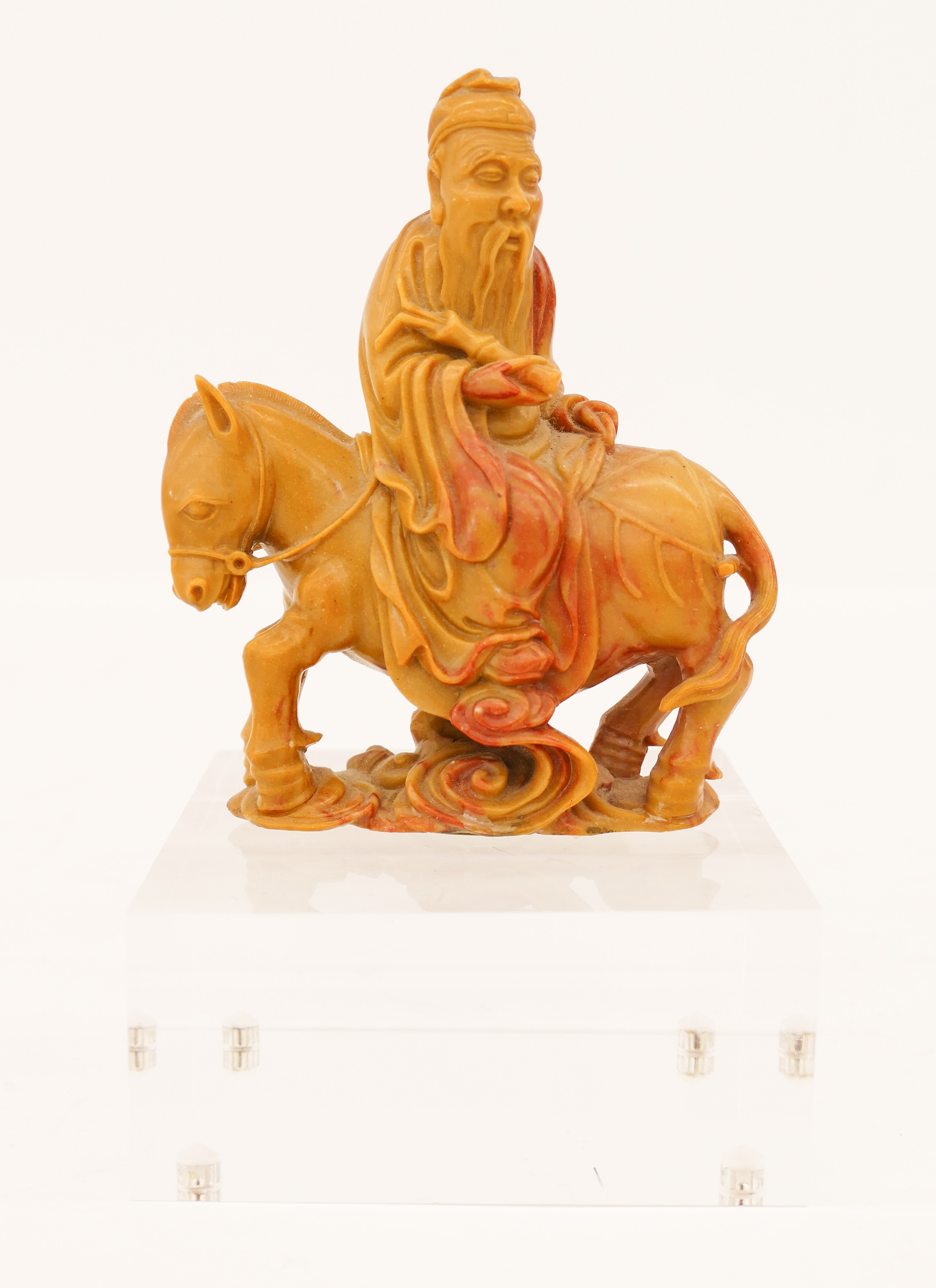 Appraisal: Chinese Qing Yellow Soapstone Horse Rider ''x '' Finely carved