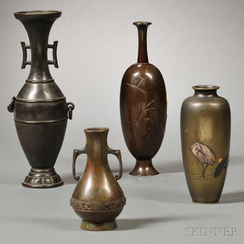 Appraisal: Four Bronze Vases Japan and China th th century a