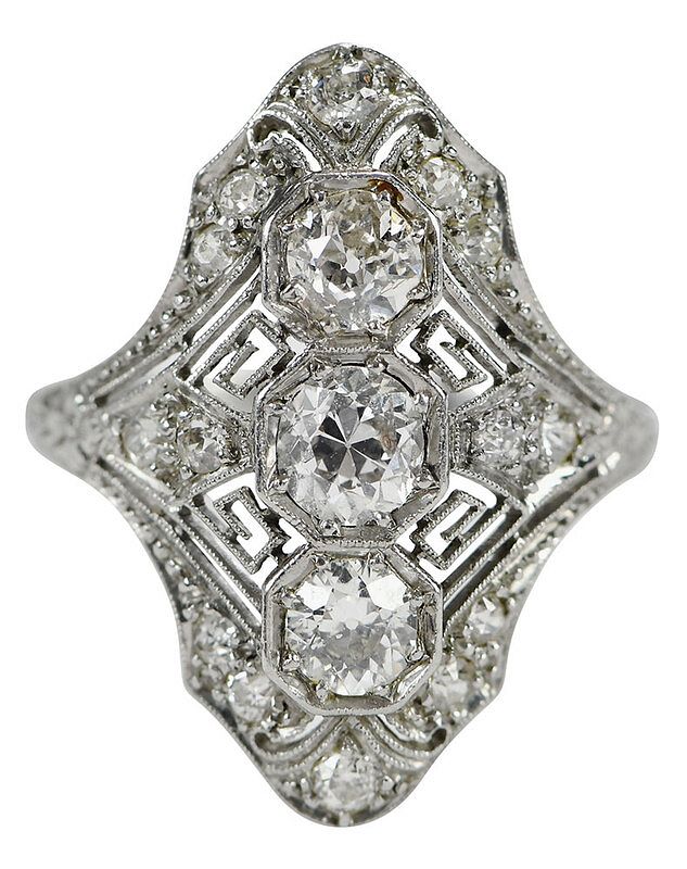 Appraisal: Antique Platinum Diamond Ring three old European cut diamonds estimated