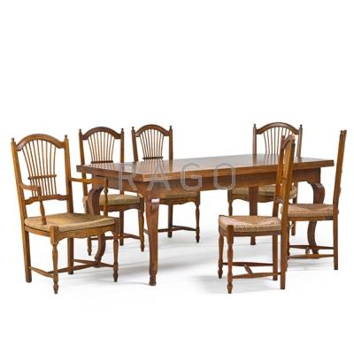 Appraisal: REFECTORY DINING TABLE AND CHAIRS All in fruitwood with four