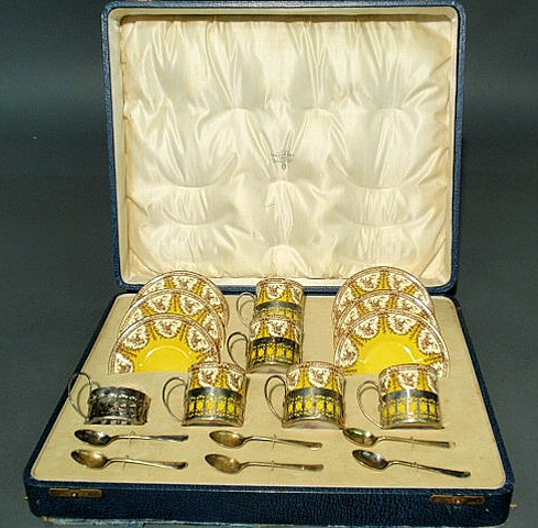 Appraisal: Cased demitasse set Royal Worcester porcelain and silver