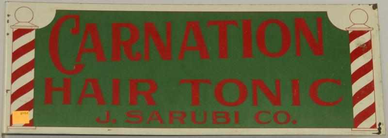 Appraisal: Double Sided Barber Sign Advertising Carnation Hair Tonic Minor border