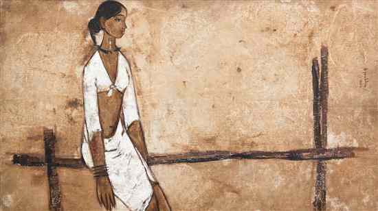 Appraisal: B Prabha Indian - Untitled Woman oil on canvas signed