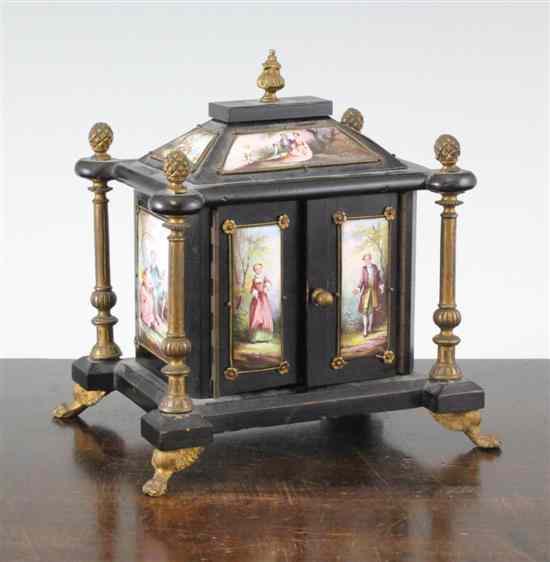 Appraisal: A th century Viennese ebony and enamel casket with ormolu