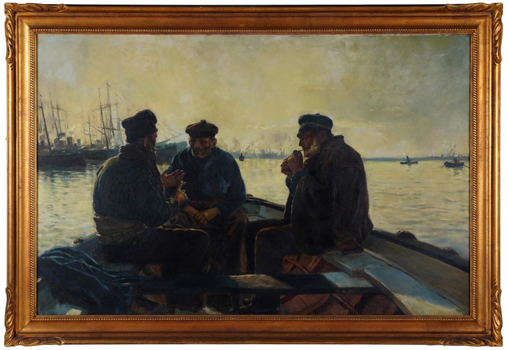 Appraisal: UNKNOWN ARTIST FISHERMENoil on canvas unsigned x inches x inches