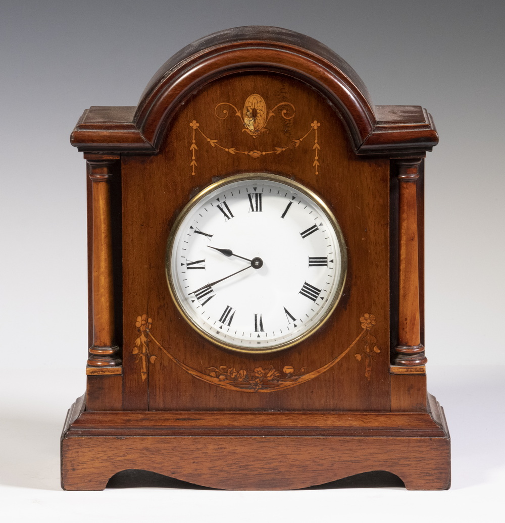 Appraisal: MAHOGANY MANTEL CLOCK Ca Inlaid Mantel Clock time only key