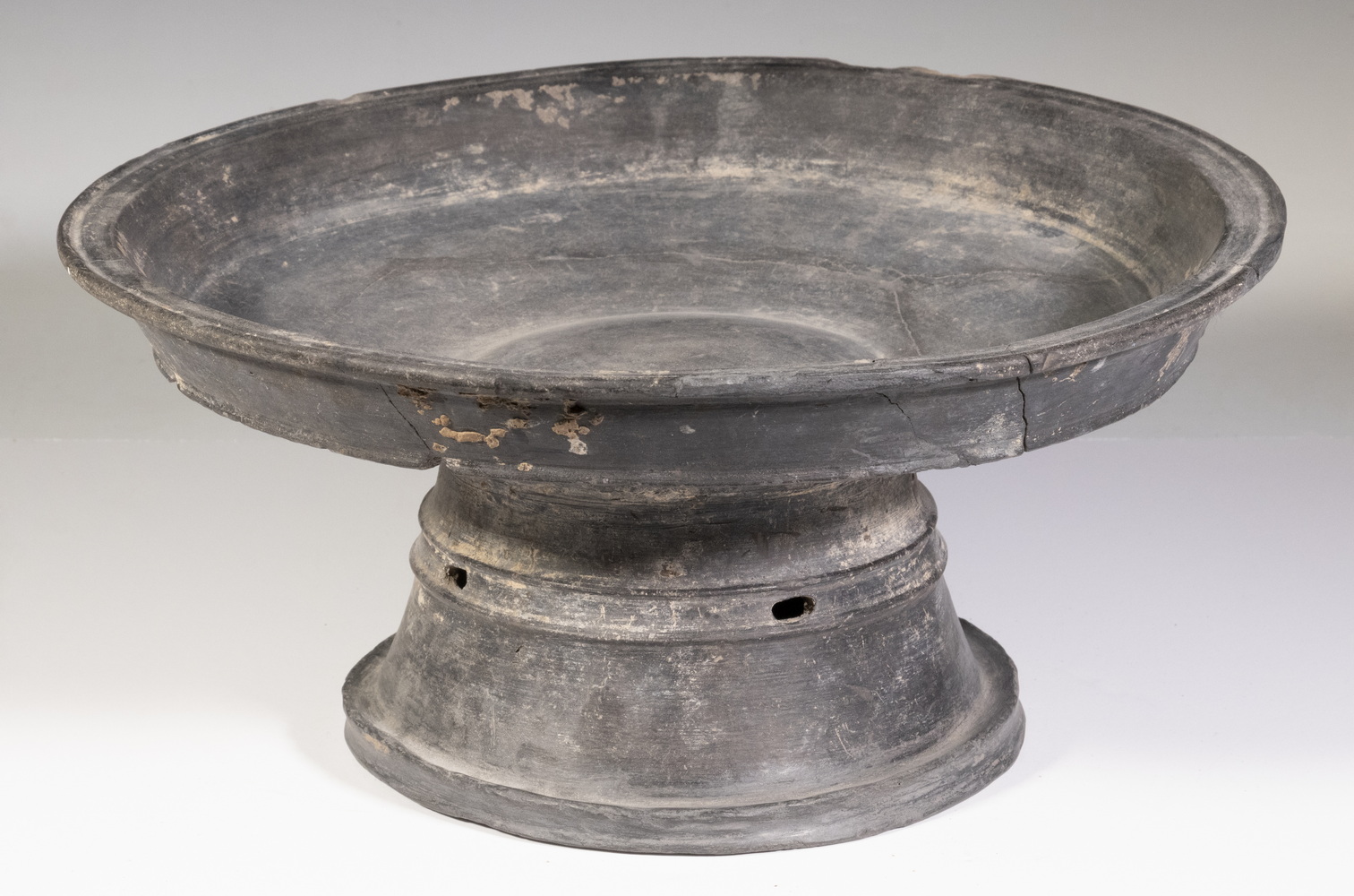 Appraisal: RARE CHINESE ARCHAIC BLACK CLAY COMPOTE Wheel turned components the