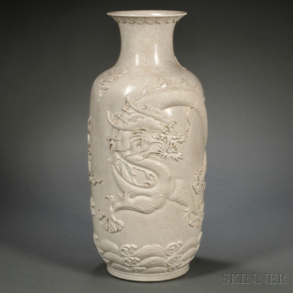 Appraisal: Ge Ware Crackle-glazed Vase China th century rouleau shape heavily