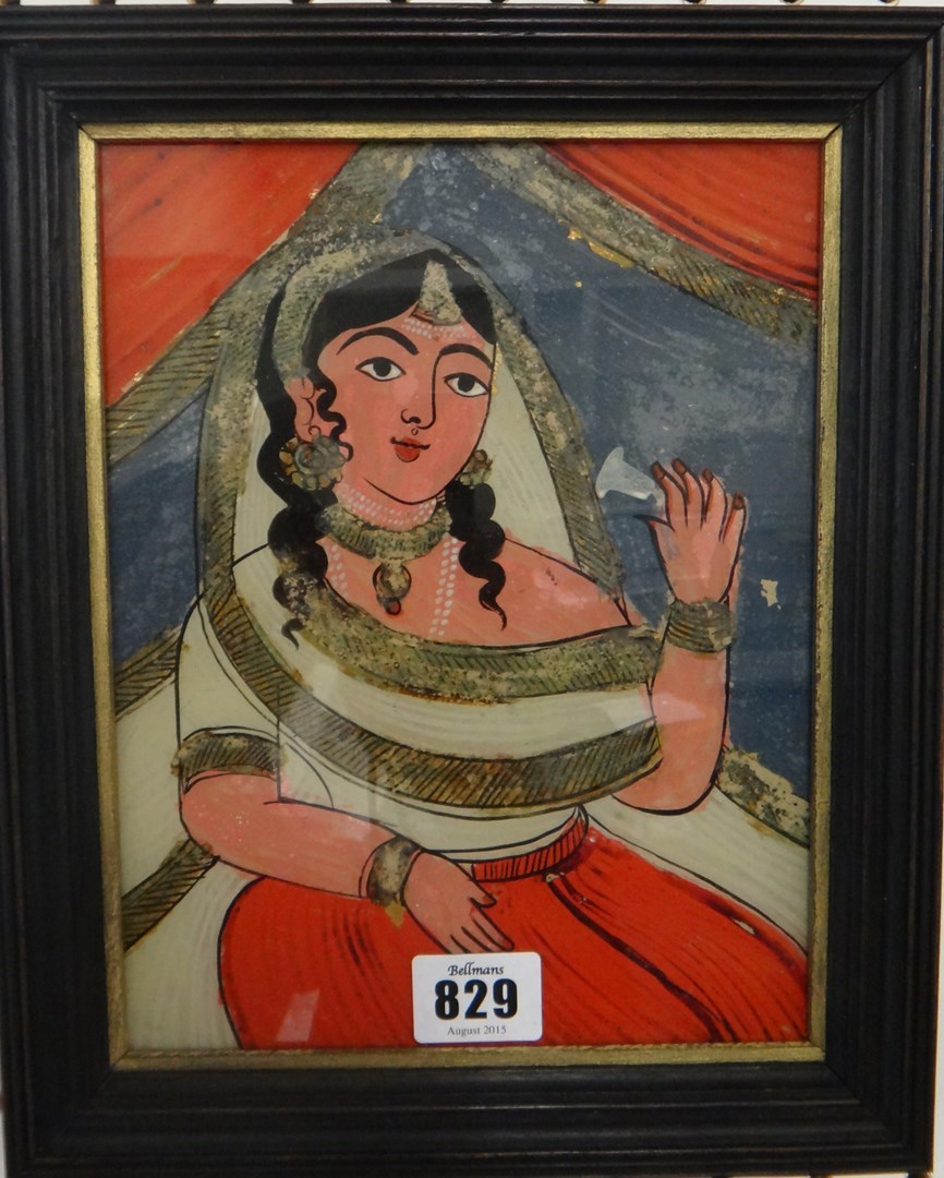 Appraisal: Two Indian reverse glass paintings th century each painted with