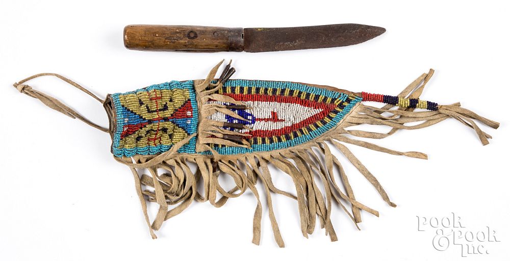 Appraisal: Teton Sioux Indian beaded sheath knife Teton Sioux Indian beaded