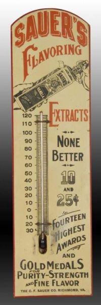 Appraisal: Sauer's Extract Die-Cut Wooden Thermometer Description Circa Very clean bright