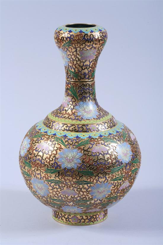 Appraisal: CHINESE CLOISONNE ENAMEL VASE th century Floral decoration on gilt