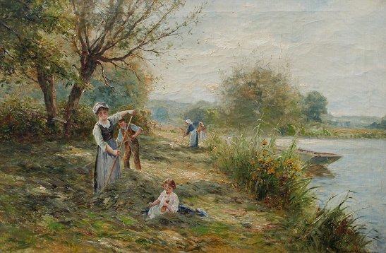 Appraisal: ERNEST Walbourn British - Girls by Stream OIL Canvas ''