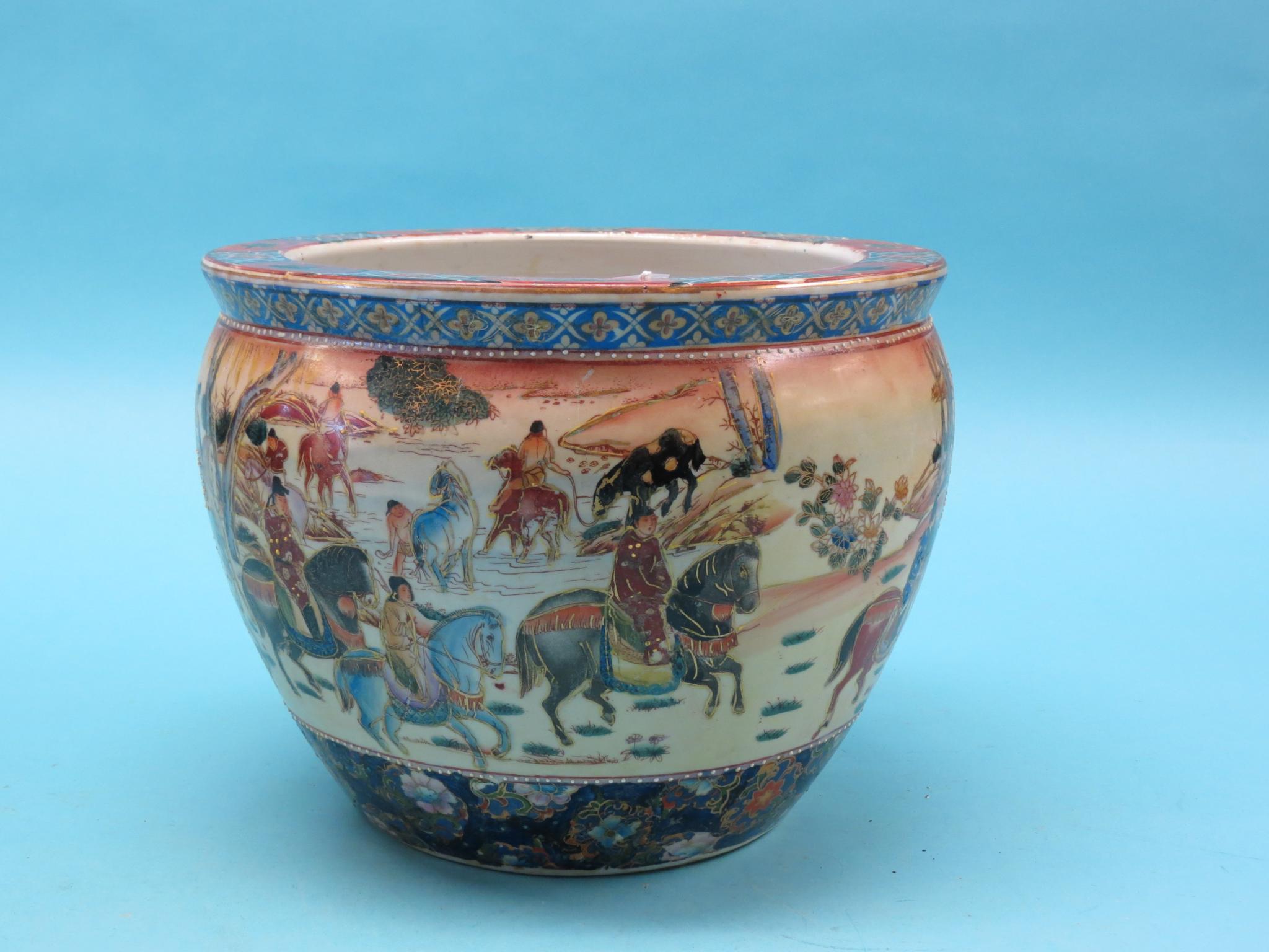 Appraisal: A Chinese porcelain jardiniere painted with figures on horseback in