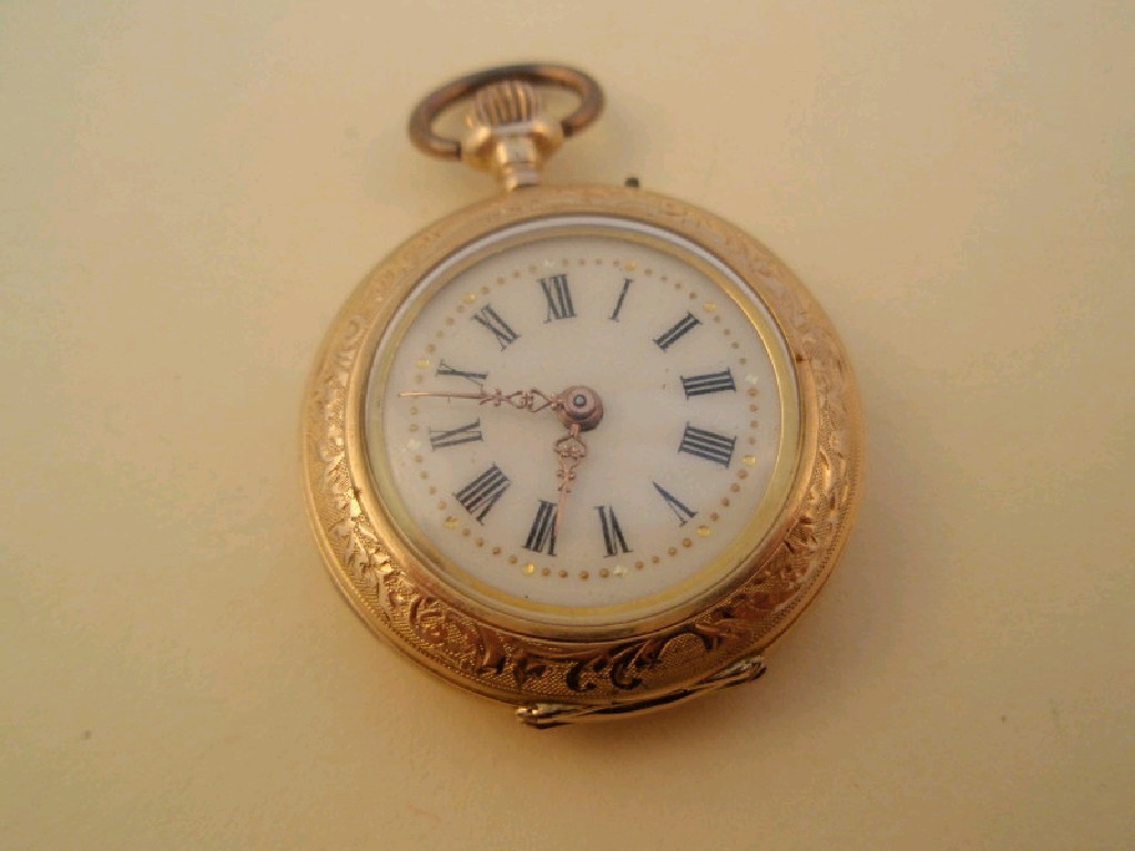 Appraisal: A ladies open face fob watch the case back engraved