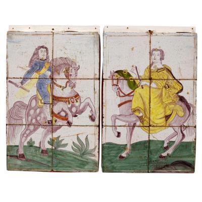 Appraisal: A pair of th Century Dutch Delft tile tableaux depicting