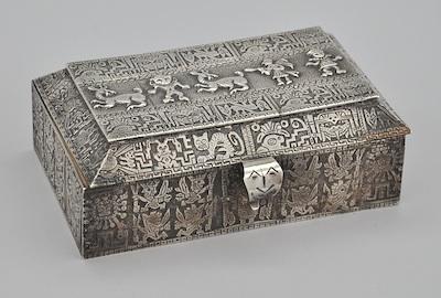 Appraisal: A Peruvian Silver Box Hallmarked Hallmarked silver box with hinged