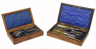 Appraisal: A continental rosewood cased set of drawing instruments in brass