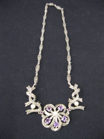 Appraisal: Amethyst Pearl Marcasite SterlingNecklace