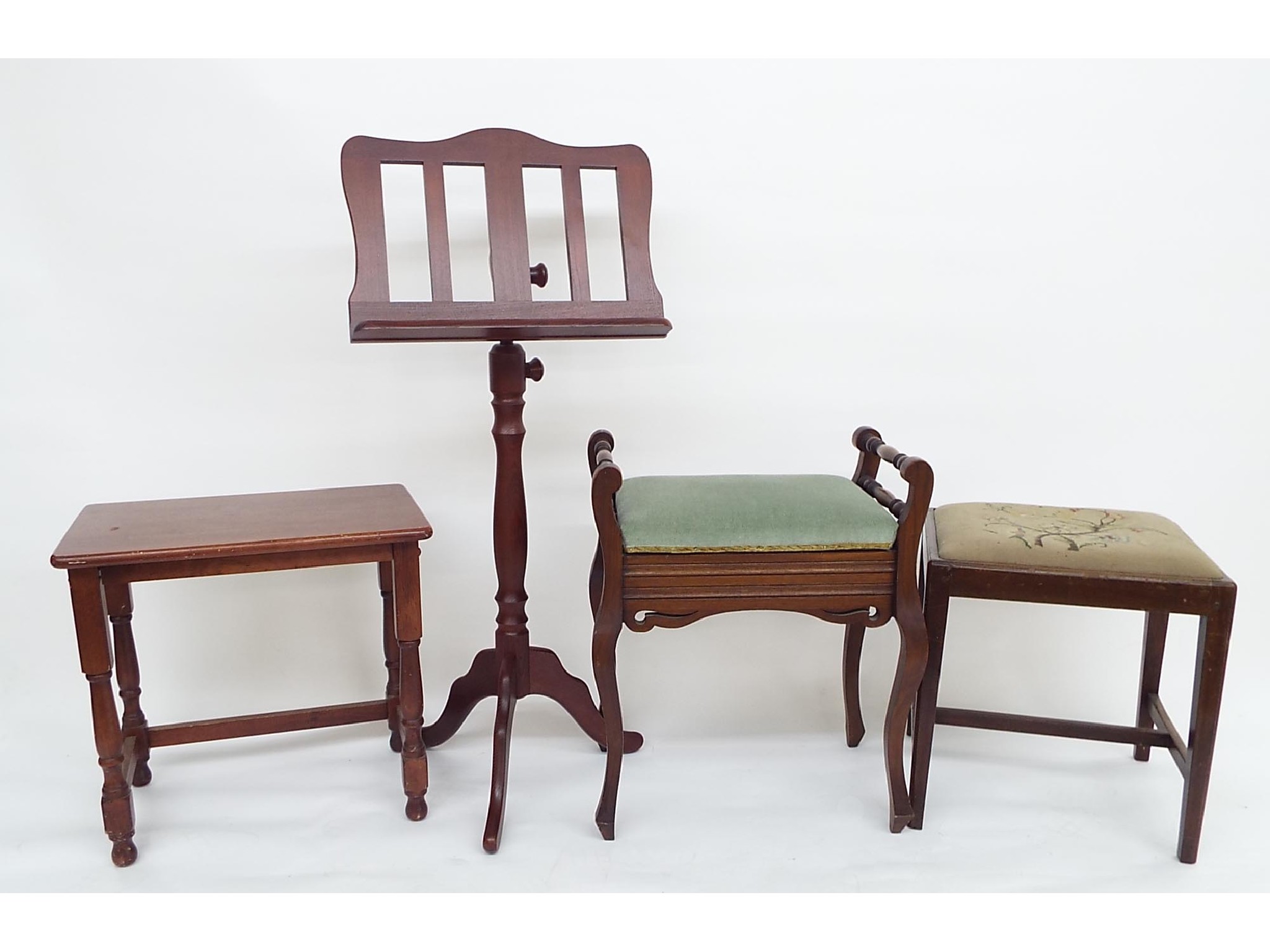 Appraisal: Edwardian walnut box piano stool together with two mahogany music