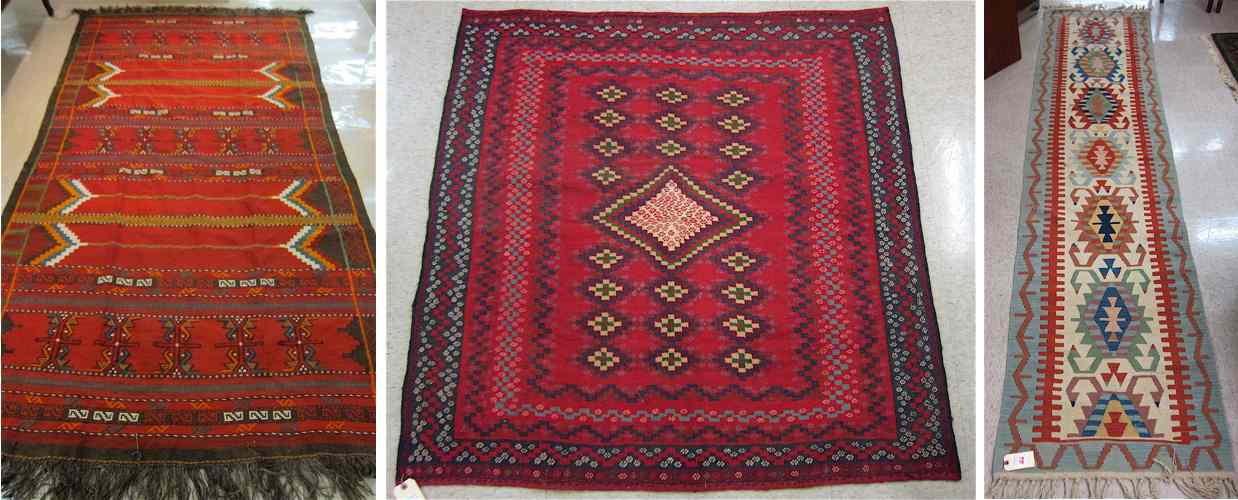 Appraisal: THREE ORIENTAL FLATWEAVE RUGS ' '' X ' '' Kilim