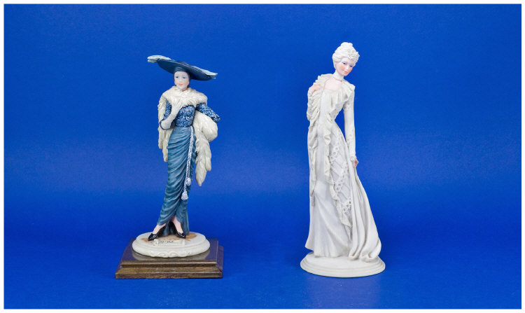 Appraisal: Two Capo-de-Monte Resin Figures 's Style Elegant Lady in Blue